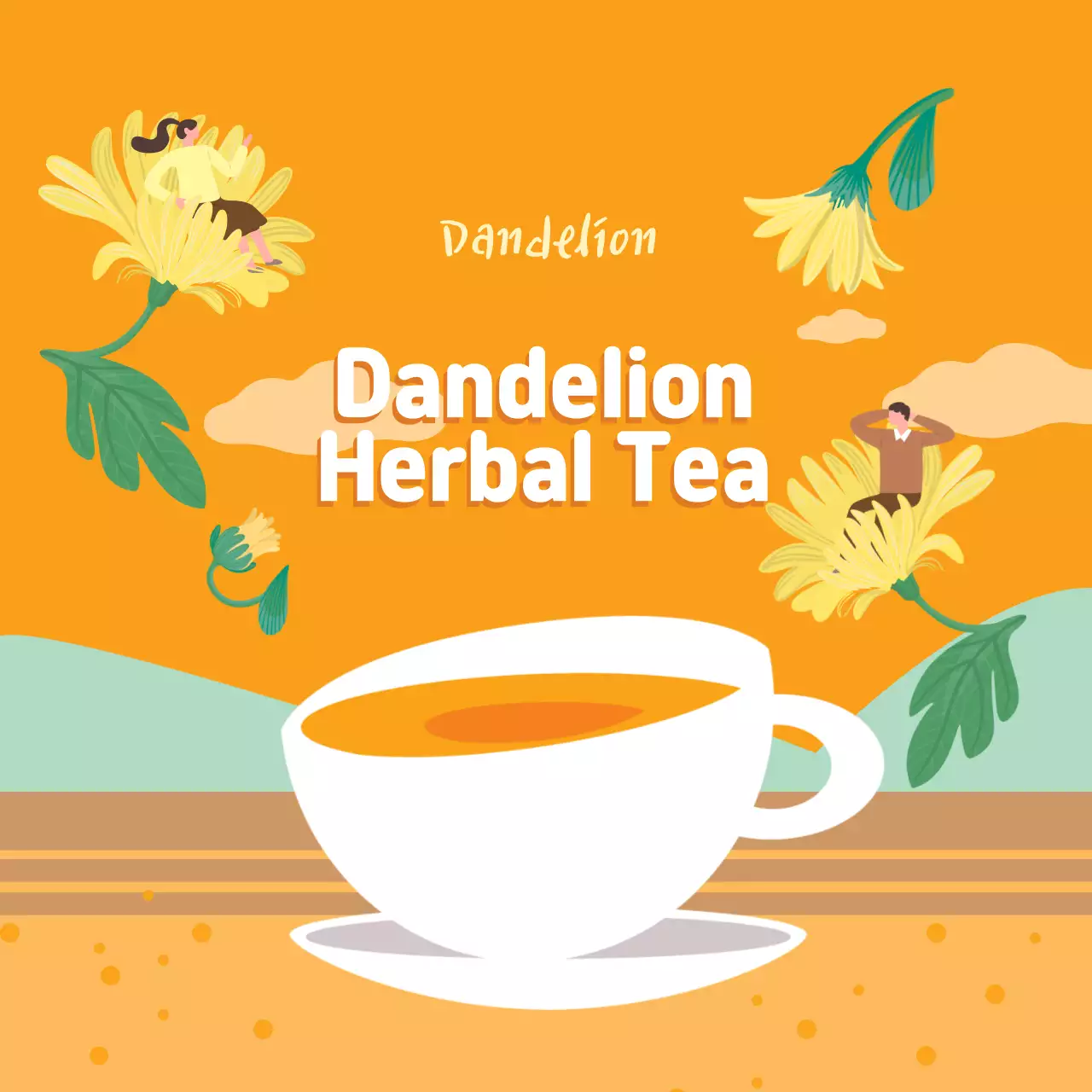 Yellow illustration cute food herbal tea package label