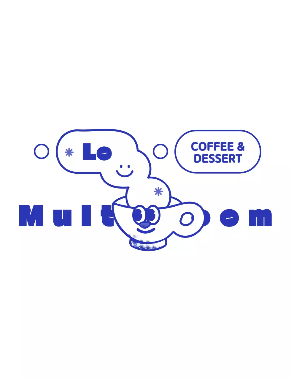 Navy blue and white cute cup character coffee shop logo style