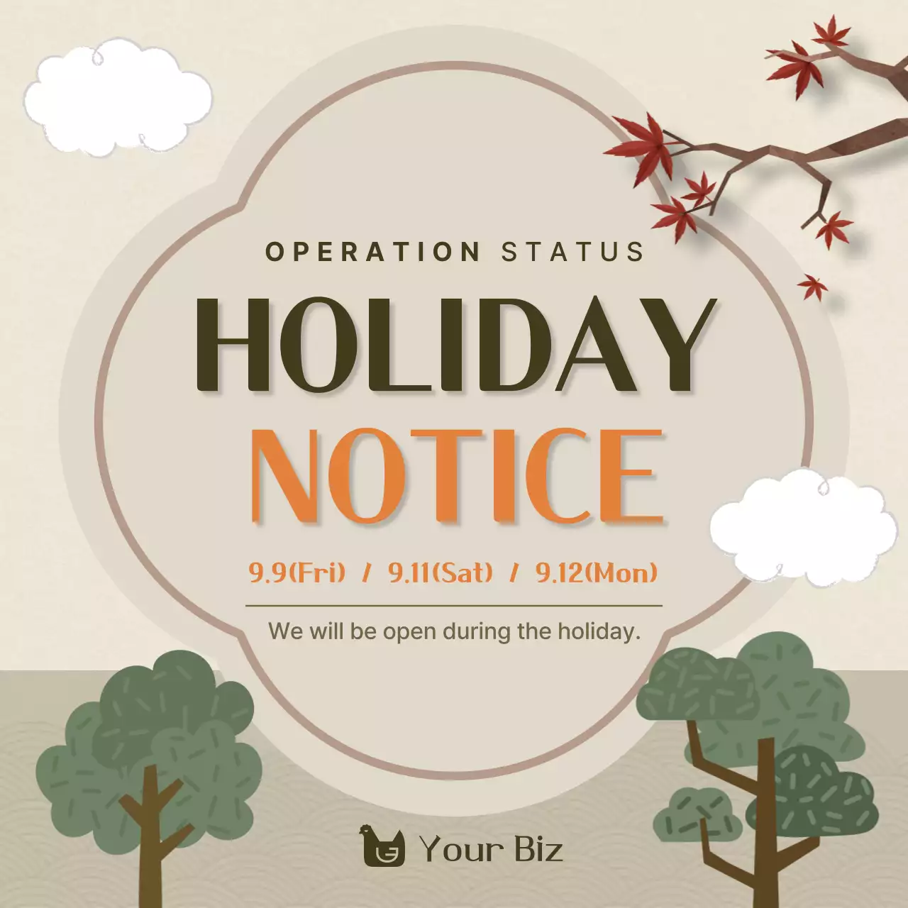 Beige Traditional Holiday Notice Social Media Post