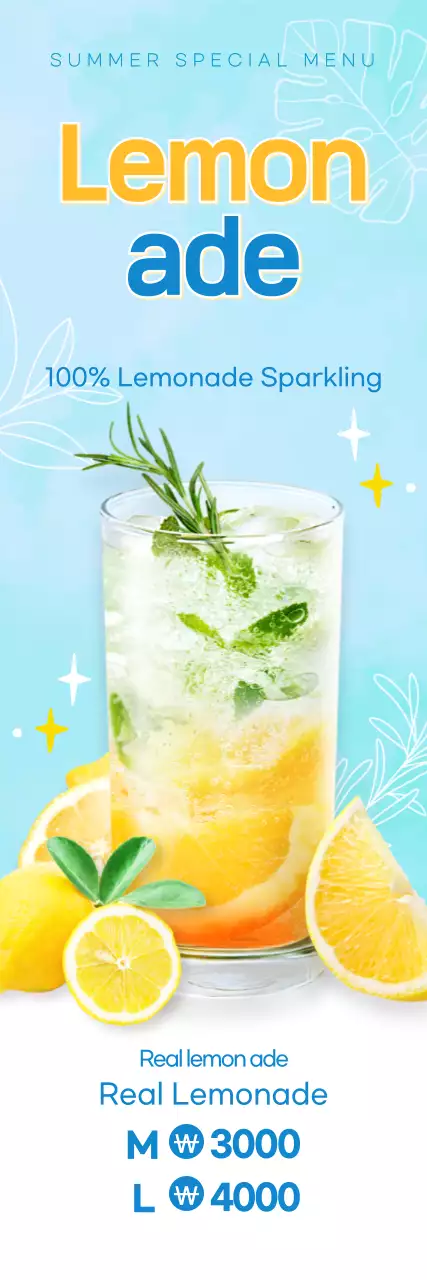 Light Blue Ade Cool Summer Refreshing Cafe Menu Promotion Banner