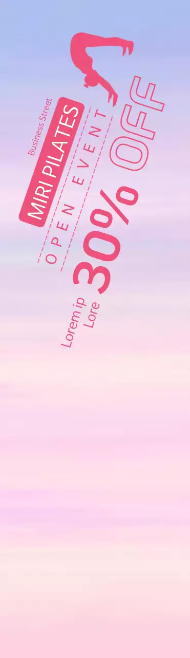 Spanduk diskon pilates dengan siluet wanita yang sedang berolahraga dengan latar belakang pastel