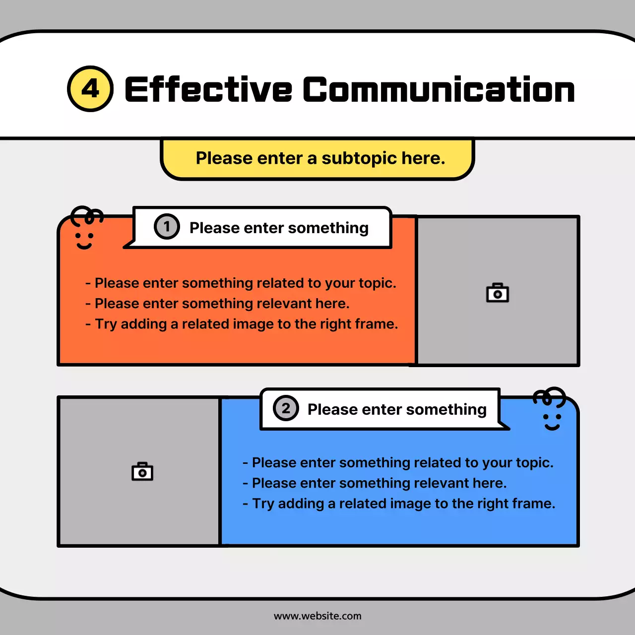 Cute character shapes in orange and blue concept cardsNews Kit