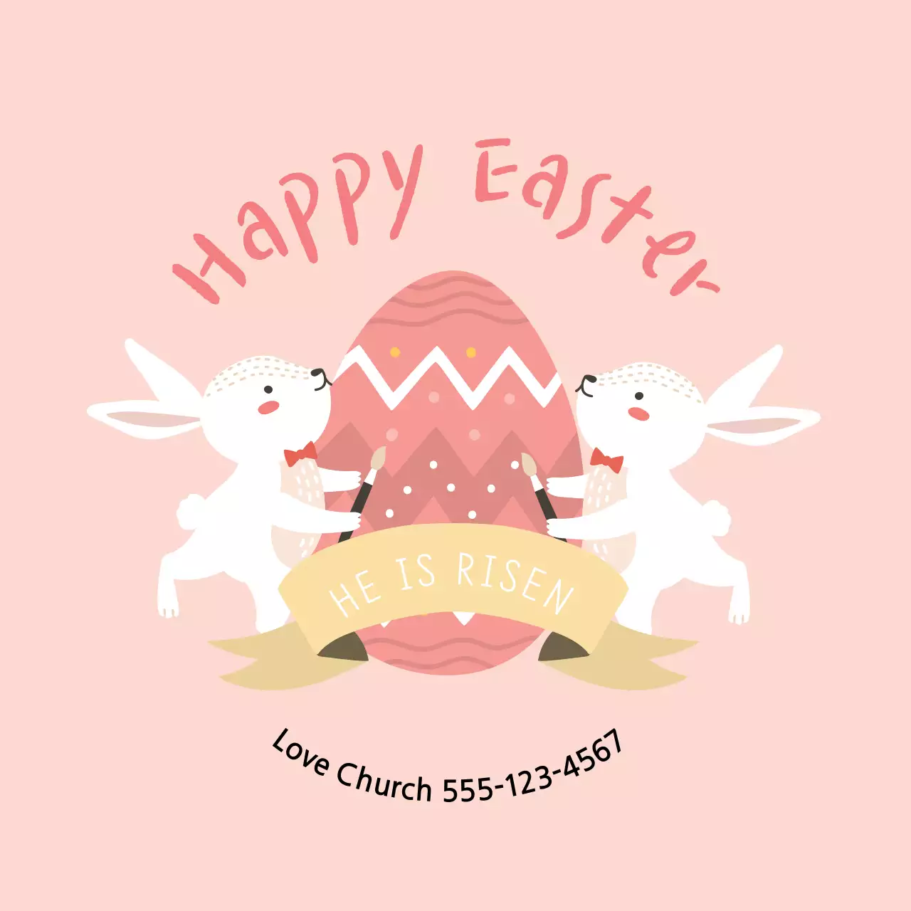 Label Paskah gereja yang lucu dengan ilustrasi merah muda