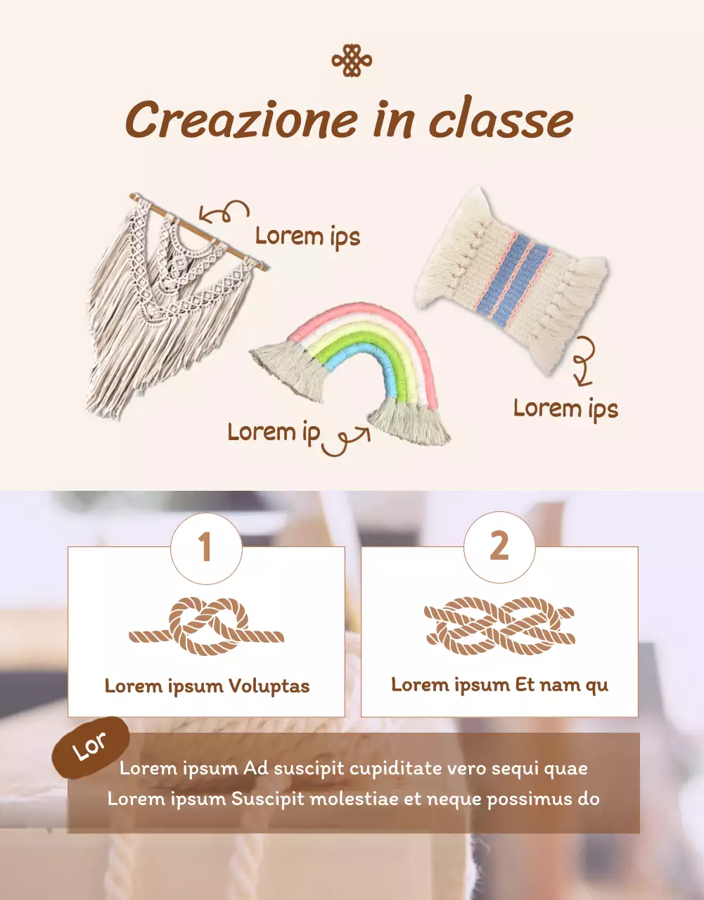 Informazioni su un corso di artigianato che combina illustrazioni astratte beige e fotografia