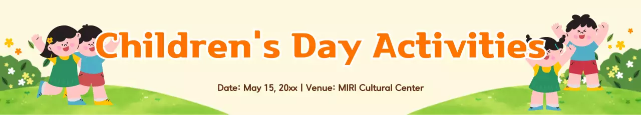 Children in a field on a yellow background