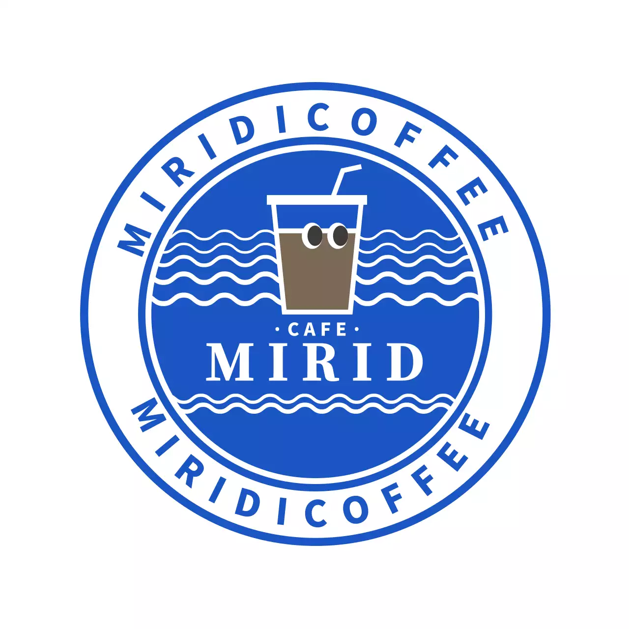 Blue cute coffee illustration cafe logo coaster for cafe