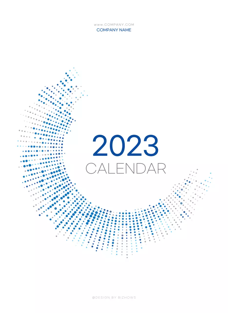 Kalender dinding konsep bisnis sederhana dengan warna biru dan putih