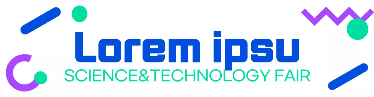 A science fair logo with various shapes in blue, mint, and purple.