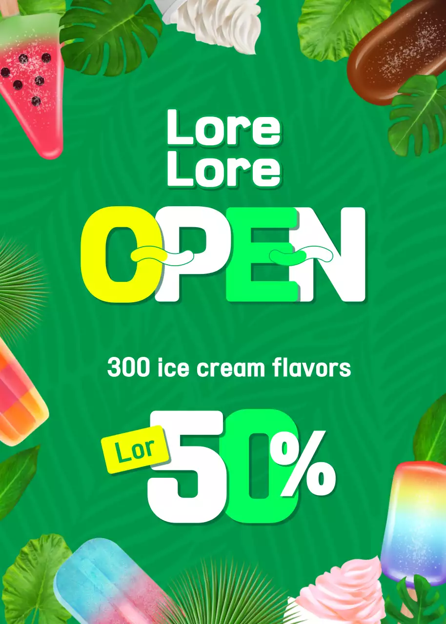 Green Trendy Ice Cream Promotion Poster