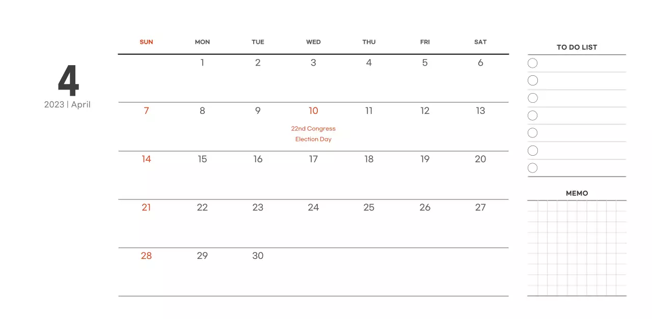 Simple, modern style cafe calendar