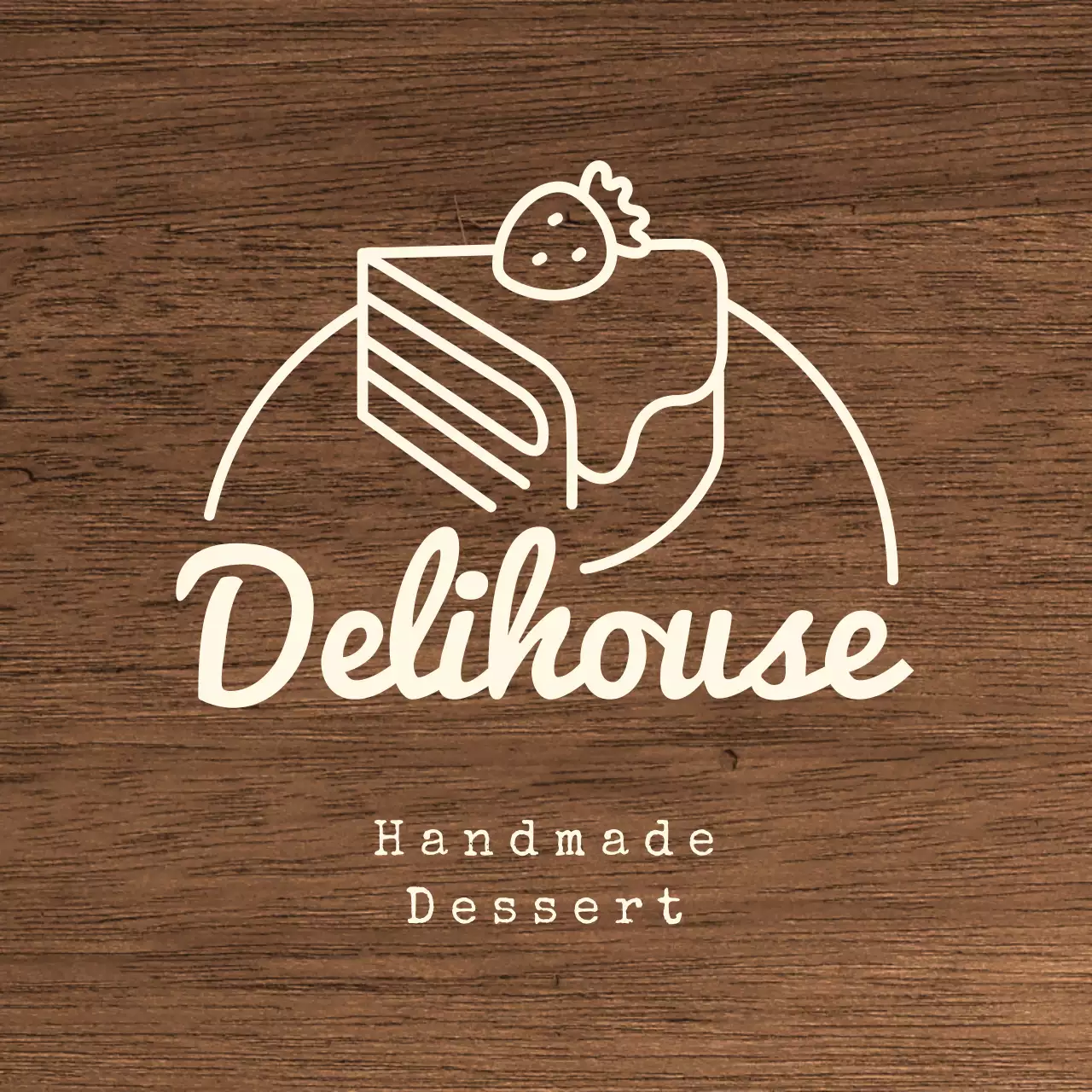 Dessert cafe signage with ivory text and cake line illustration