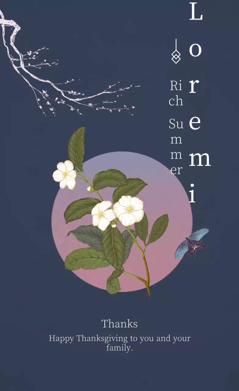 A classy Thanksgiving greeting in deep navy blue and pink