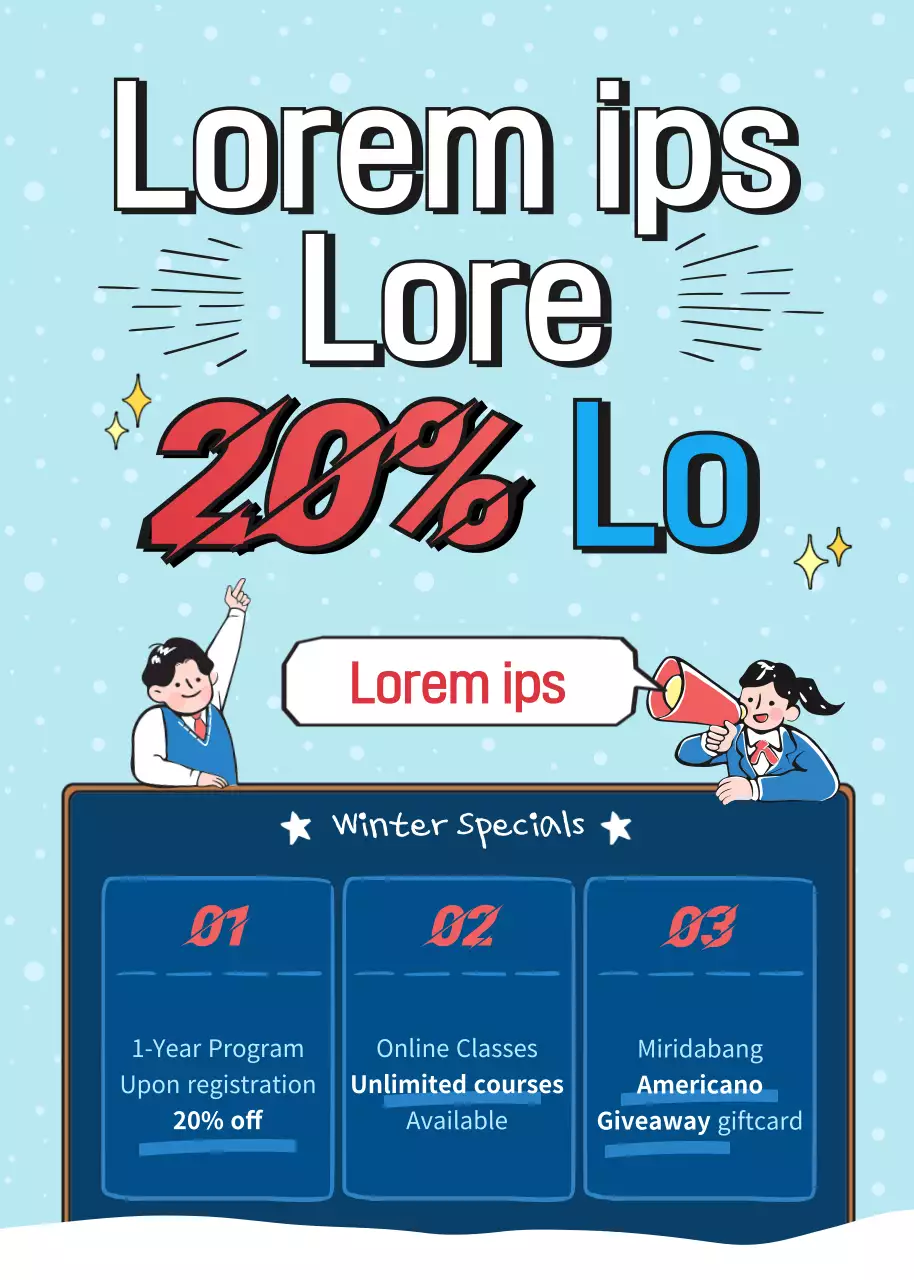 Discount offer popup with a blue winter drawing theme