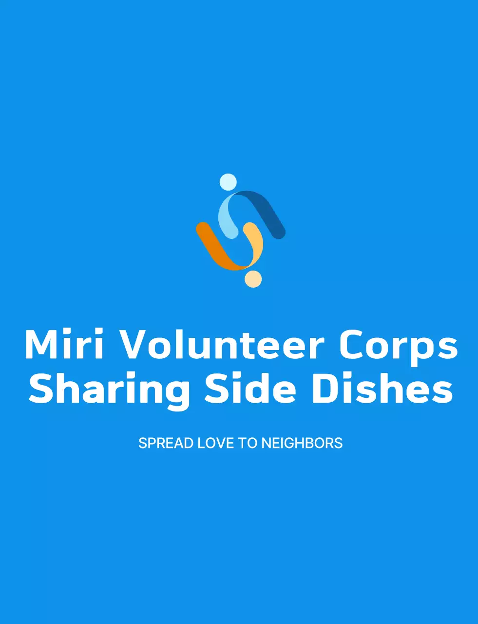 Rompi relawan berbagi lauk sederhana dengan logo simbol relawan berwarna biru putih dan kuning