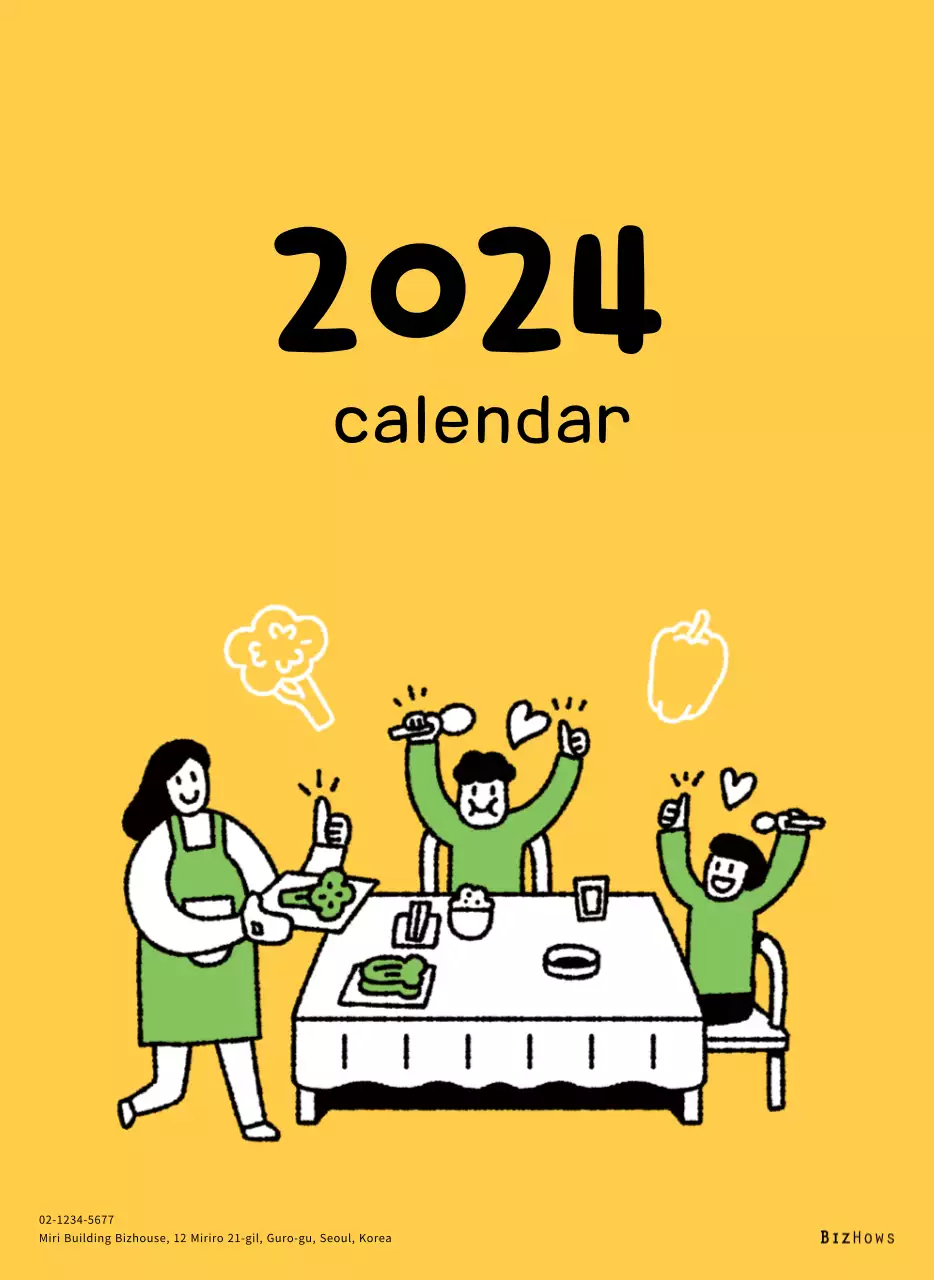 Kalender Tahun Baru dengan ilustrasi lucu