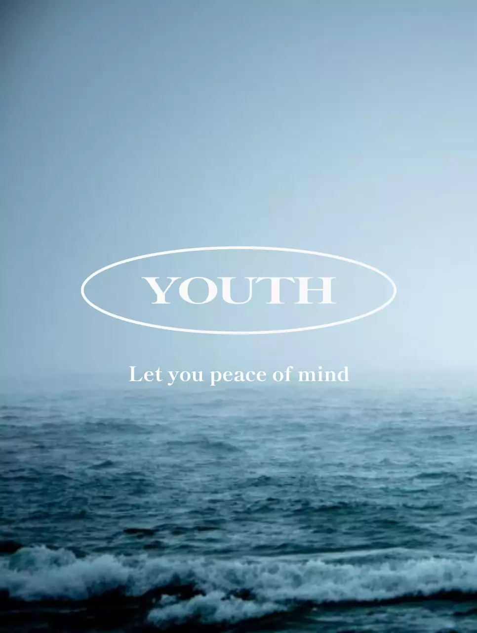 Merchandise with blue, calm, serene ocean photos and sentimental English words.