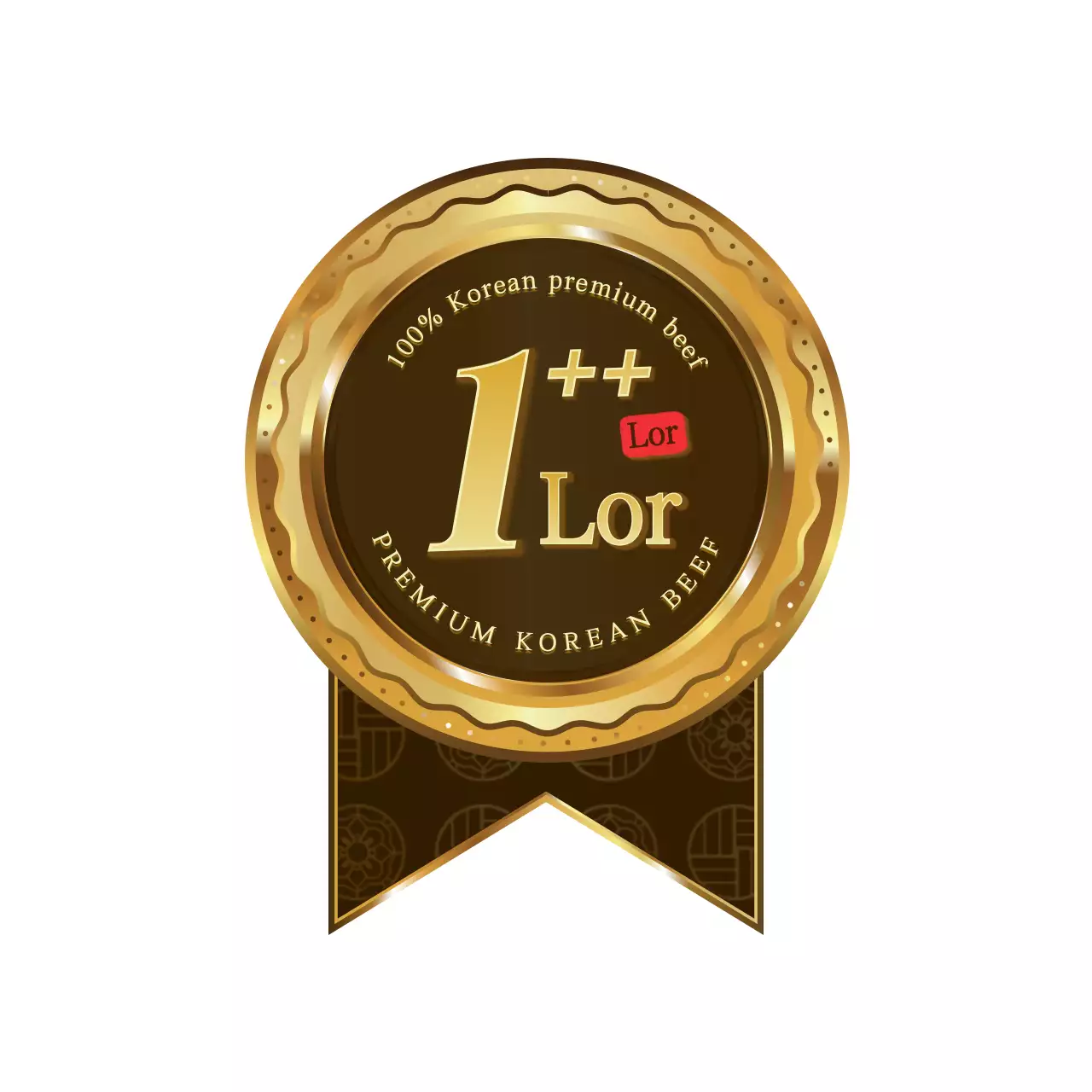 Konsep bingkai medali yang mengkilap dan mewah dengan warna emas dan cokelat dengan informasi tentang daging sapi Korea kelas satu
