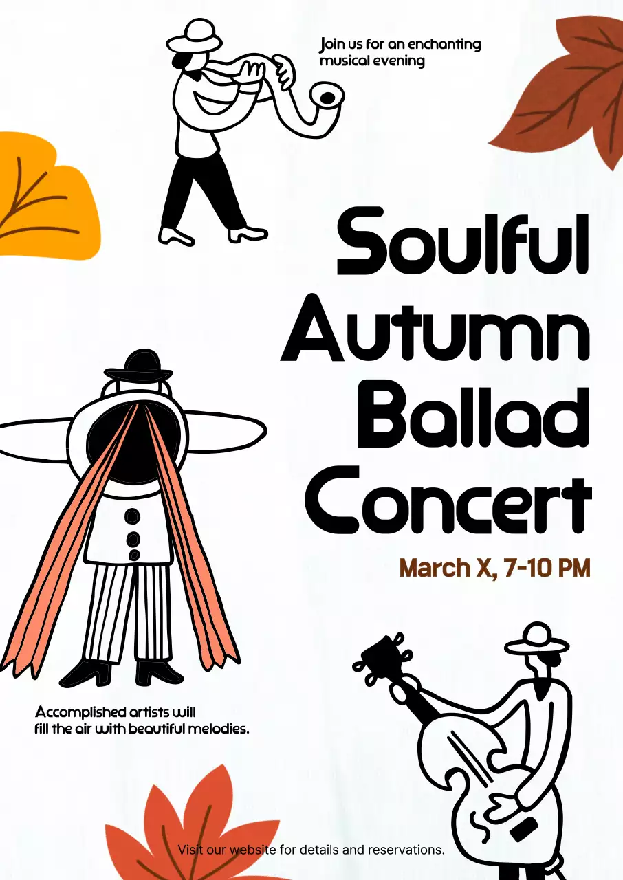 Buổi hòa nhạc mùa thu sử dụng hình minh họa và lá màu cam, vàng và nâu
