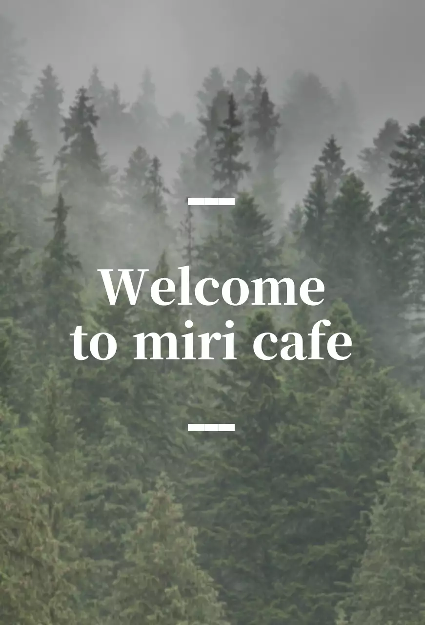 English-language cafe balsa with a sentimental sign with a forest photo in the background
