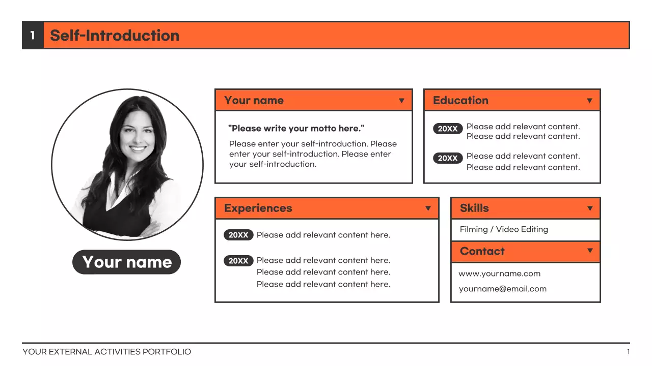 Orange Modern Activity Portfolio Resume Presentation