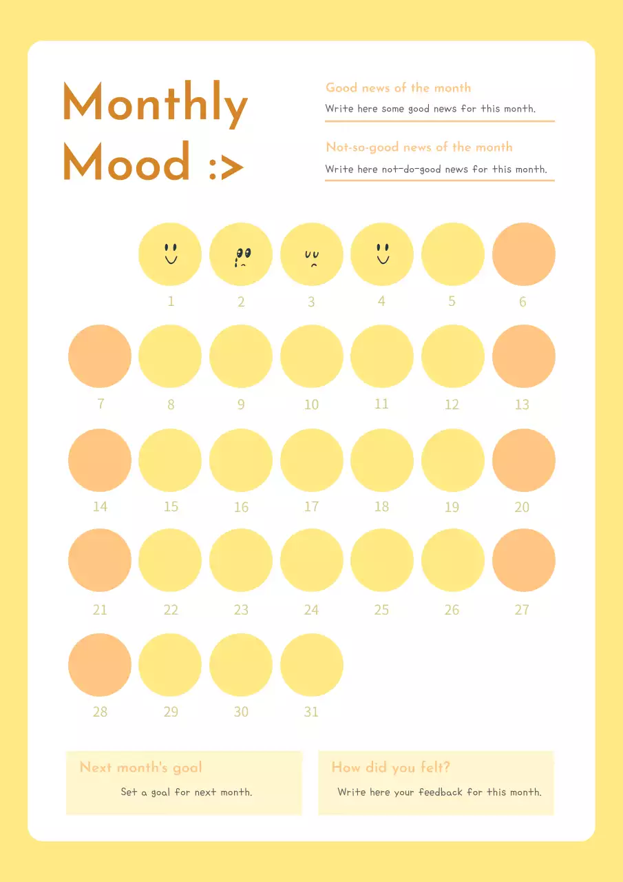 Yellow Minimal Mood Calendar