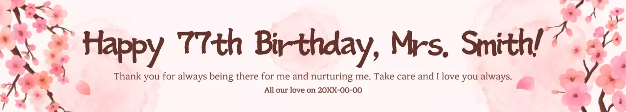 A bright and cheerful seventieth birthday message in pink.