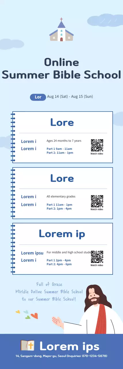 Online Vacation Bible School Church X-banner with light blue Noteconcept illustration