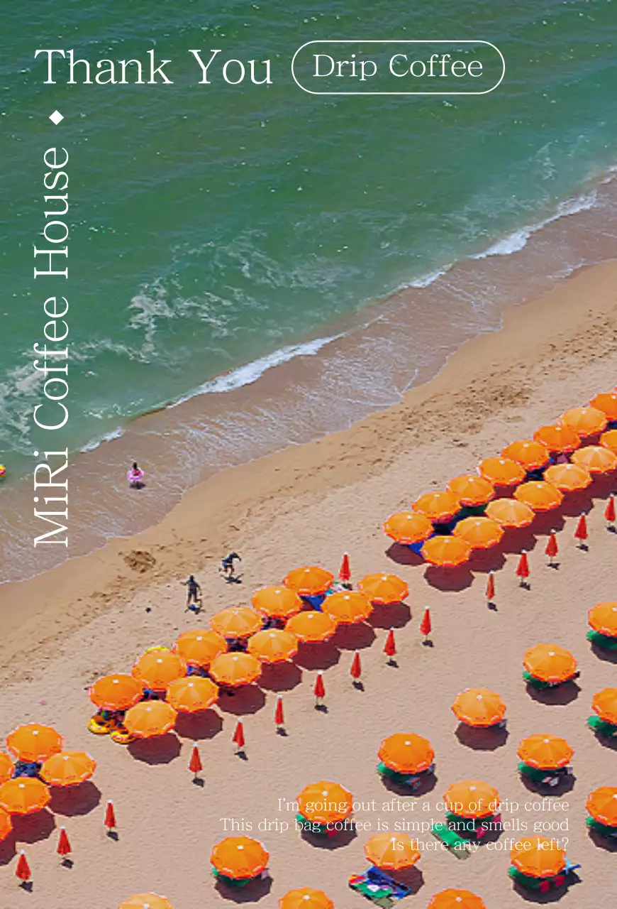 Promover um café de verão na praia com bonitos guarda-sóis cor de laranja