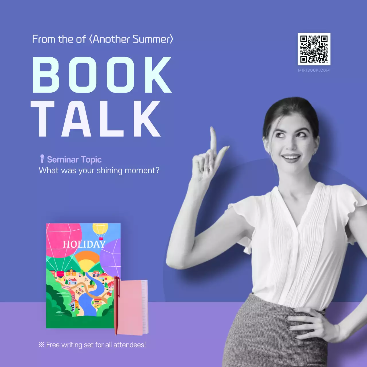 Booktalk concert card in blue and purpleNews design