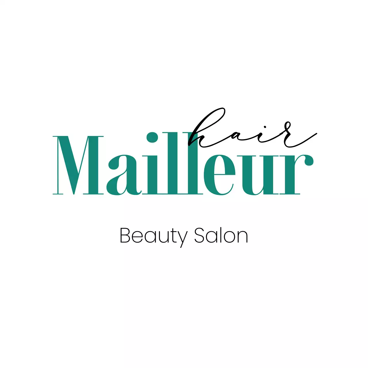 Sleek storefront sign with white black turquoise Mayer hair salon text