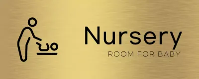 Simple placeholder signage with black toddler room name and icon