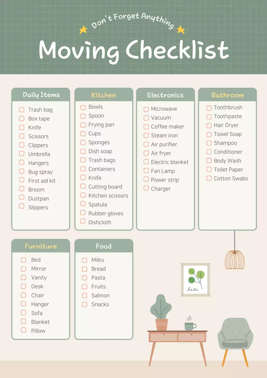 Green Simple Moving Checklist Planner