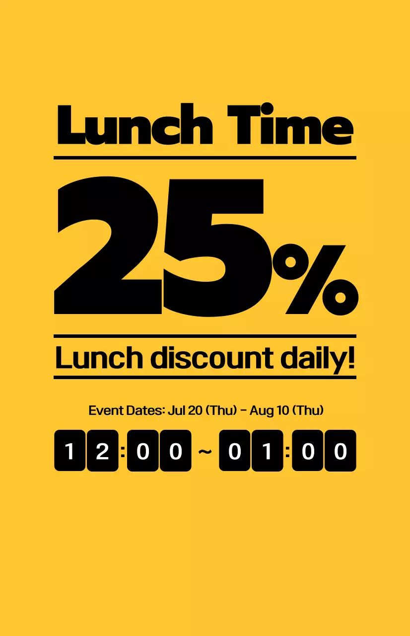 Promote lunch deals with contrasting black text on a yellow background