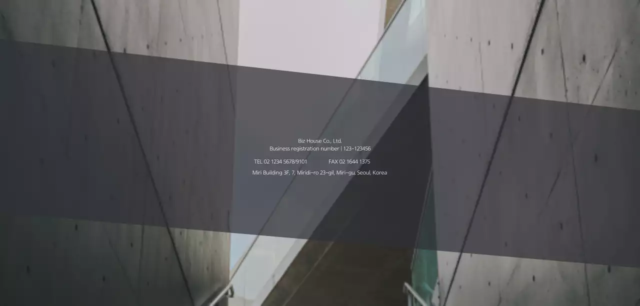 Business information in blue shapes