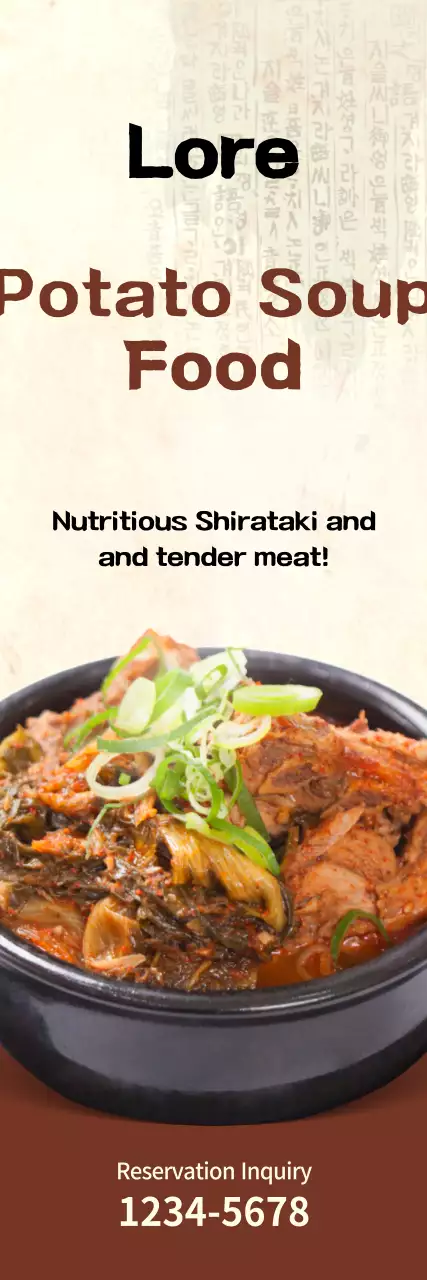 Promote traditional-looking potato soup on a brown background