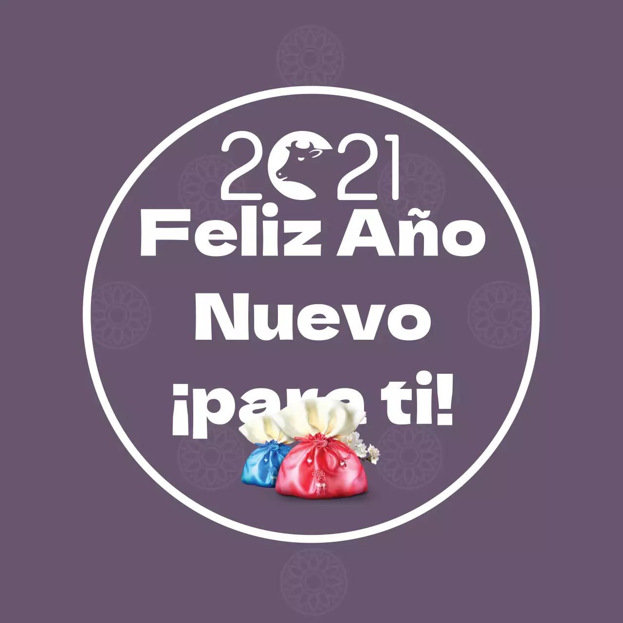 Letra de foto moradaEtiqueta de felicitación de Año Nuevo resaltada
