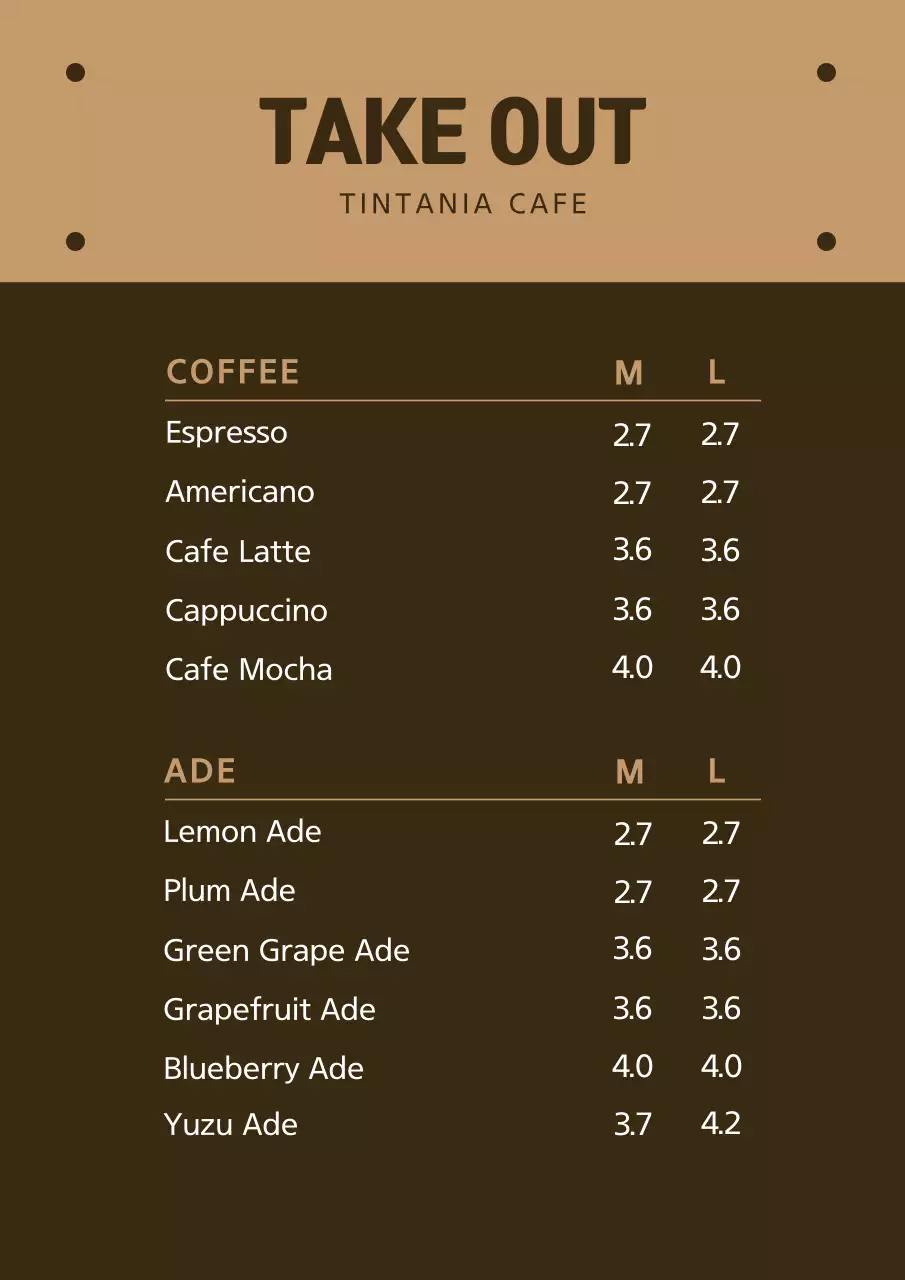Brown Minimal Cafe Menu Poster
