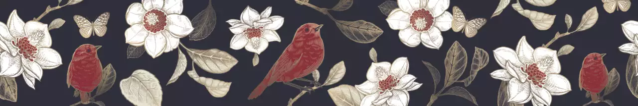 Pola bergaya vintage dengan ilustrasi biru tua dan emas