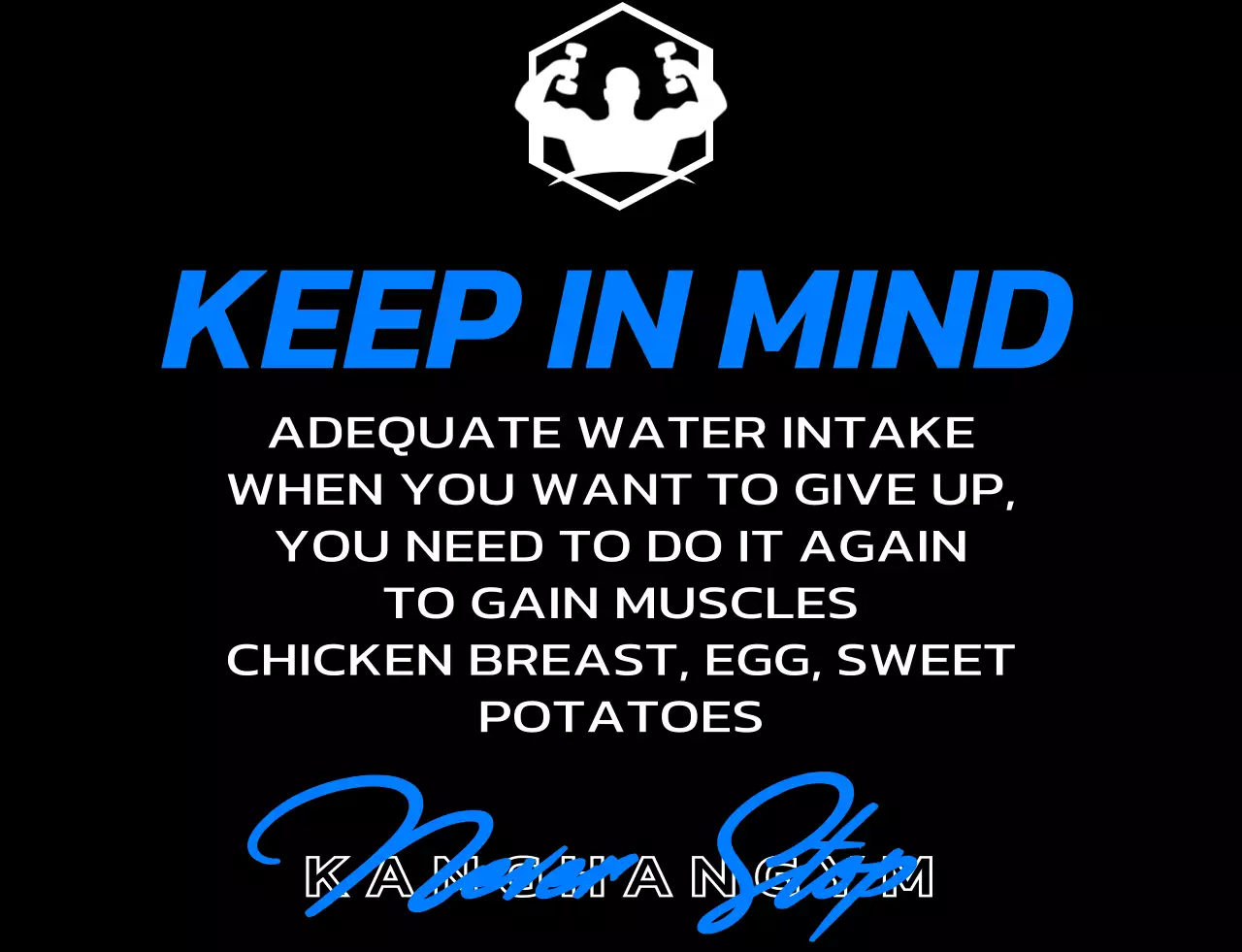 A gym membership design with a black and blue gym logo and workout-related text.