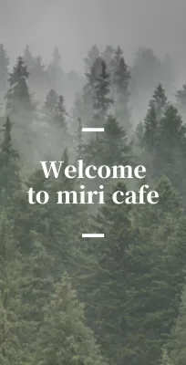 English-language cafe balsa with a sentimental greeting card with a forest photo in the background