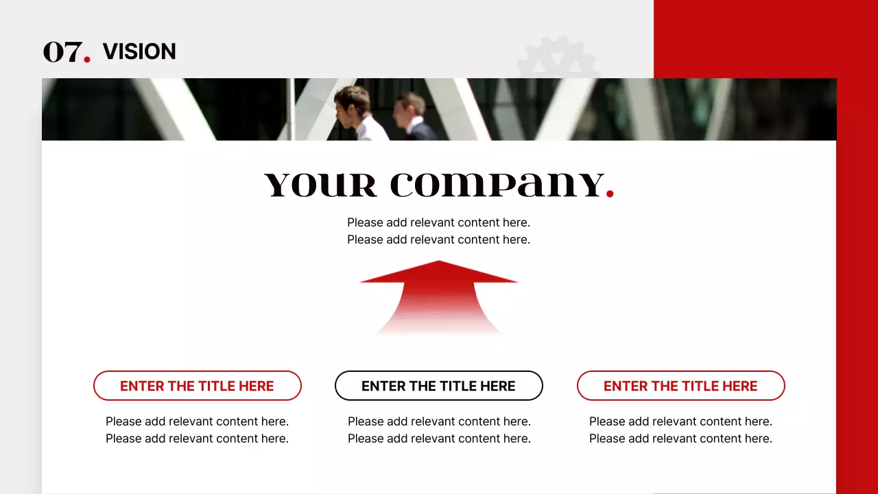 레드 화이트 톱니바퀴 테마의 심플하고 세련된 다이어그램 위주의 제안서