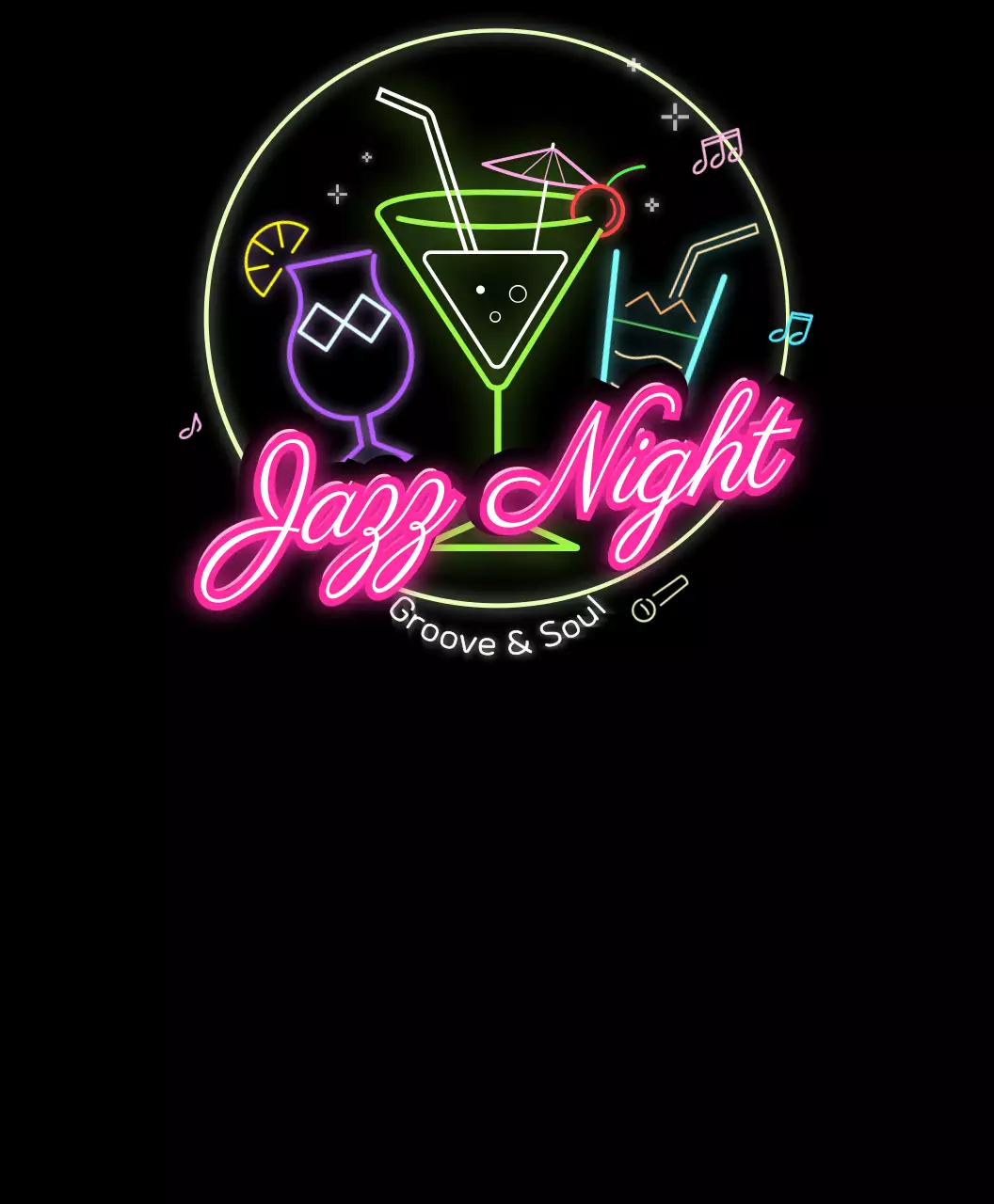 Kaos festival jazz neon berwarna merah muda dan beraneka warna