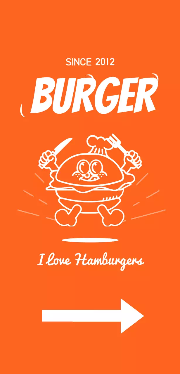 A signboard with a menu featuring an illustration of a hamburger on an orange background