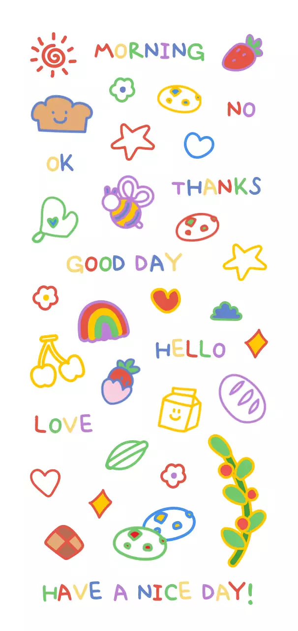 Cute drawing style illustration with a colorful rainbow of colors