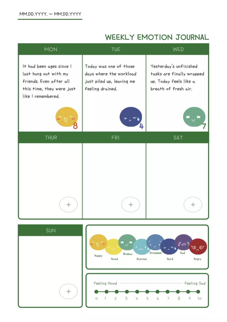 Green Minimal Emotion Journal Planner