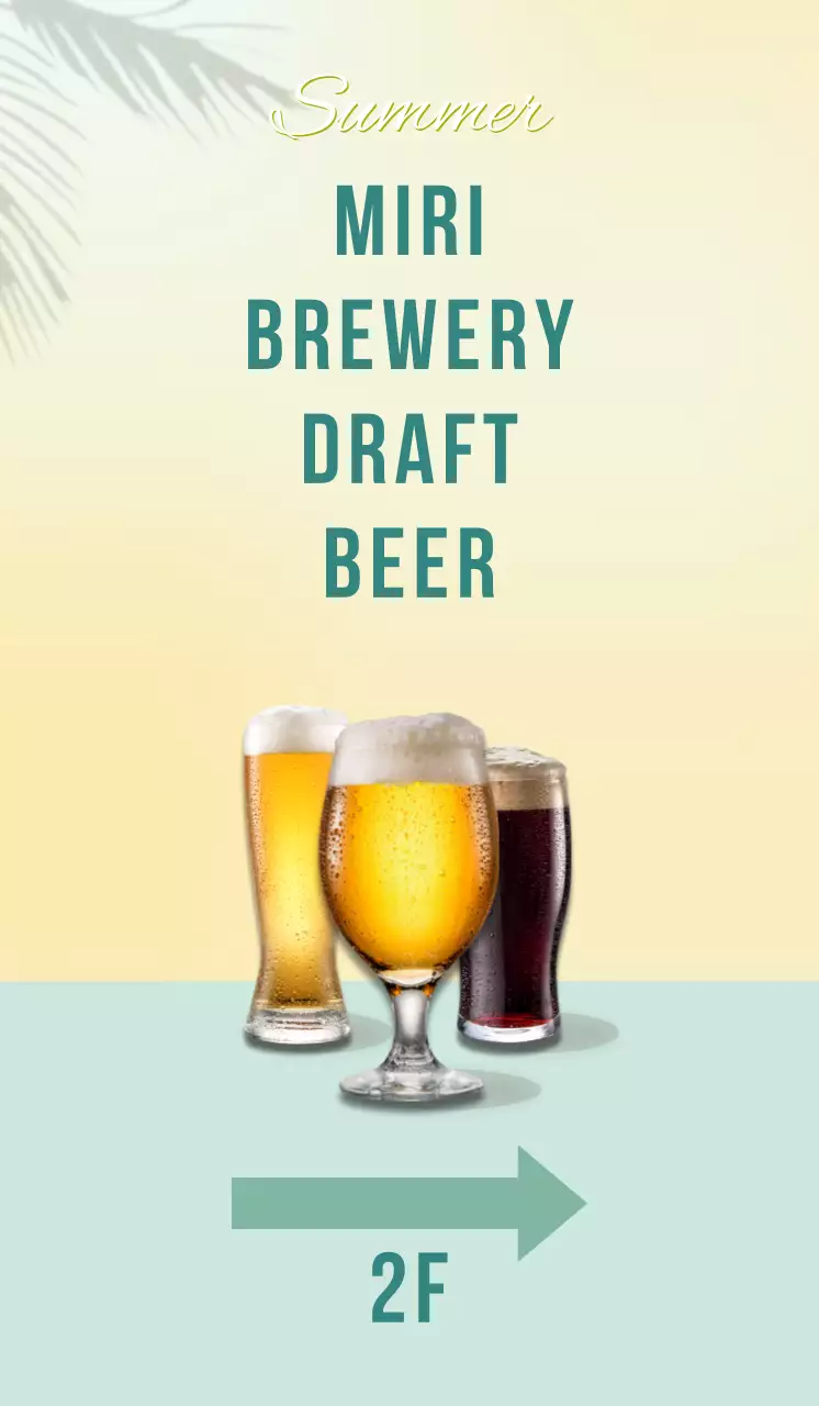 Summer beer with palm trees on a light blue background