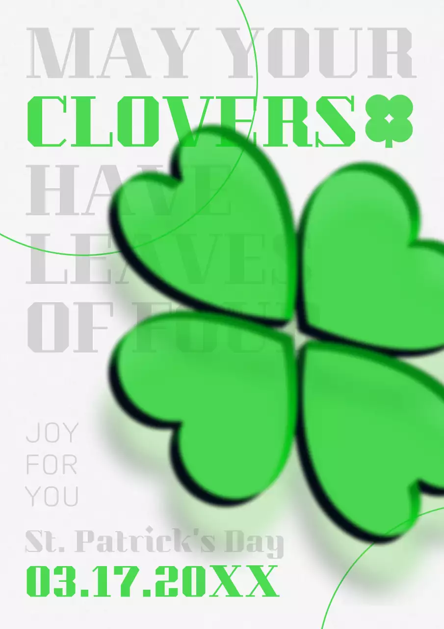 Green transparent 3D illustration of four leaf clover simple poster design