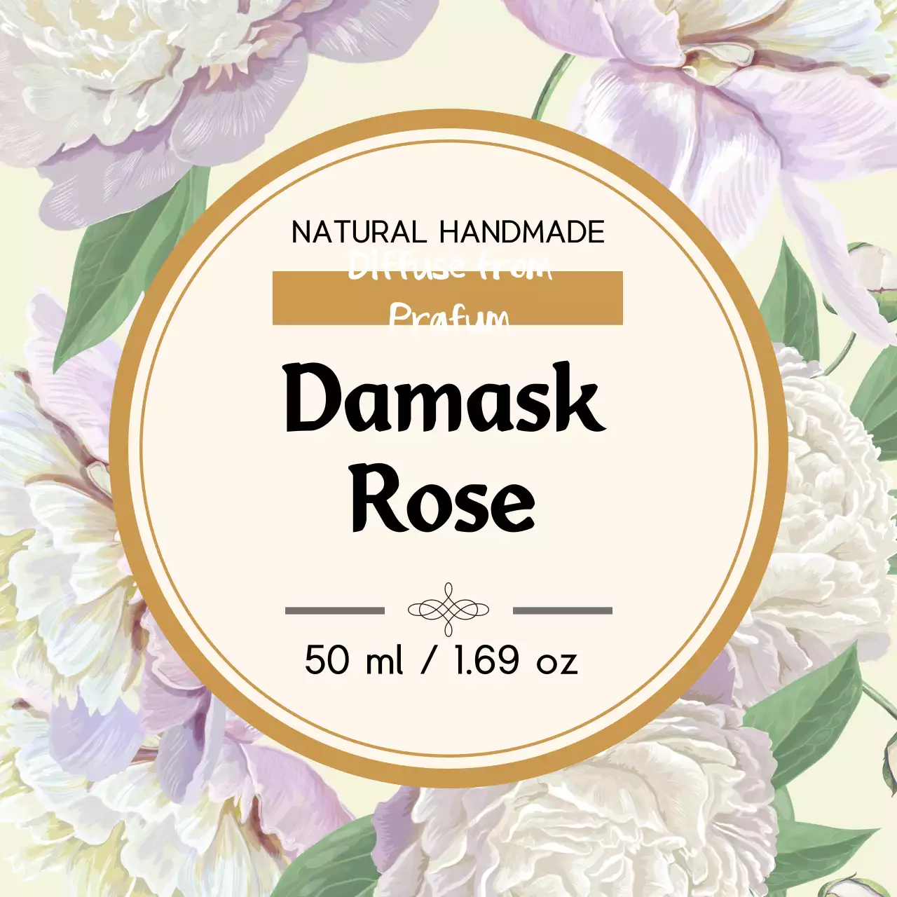 Label parfum antik dengan ilustrasi kuning