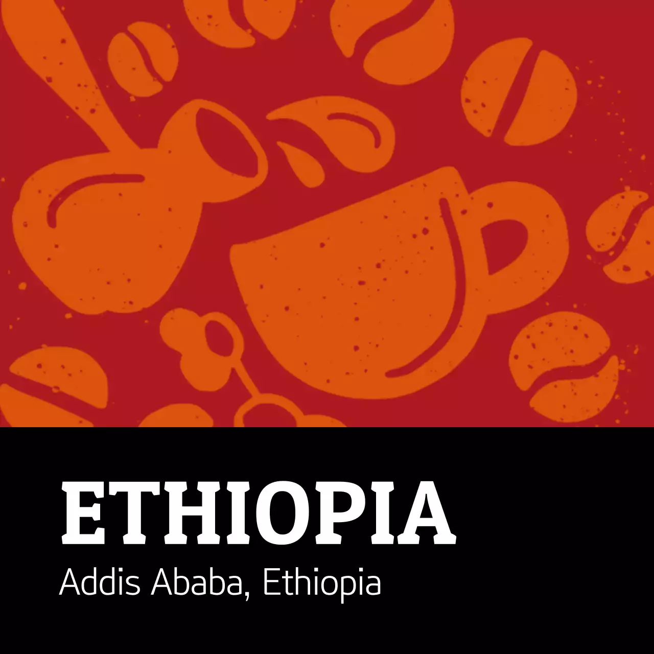 Nhãn hạt cà phê minh họa cổ điển đầy màu sắc Ethiopia (hình vuông)