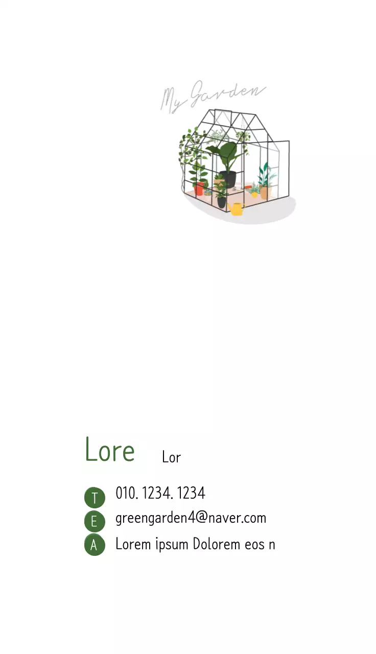 Cartão de visita de propaganda de jardim minimalista verde